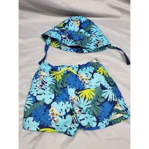 Gymboree Lemur Jungle‎ Swimtrunks And Bucket Hat w Strap 12-18m 2014